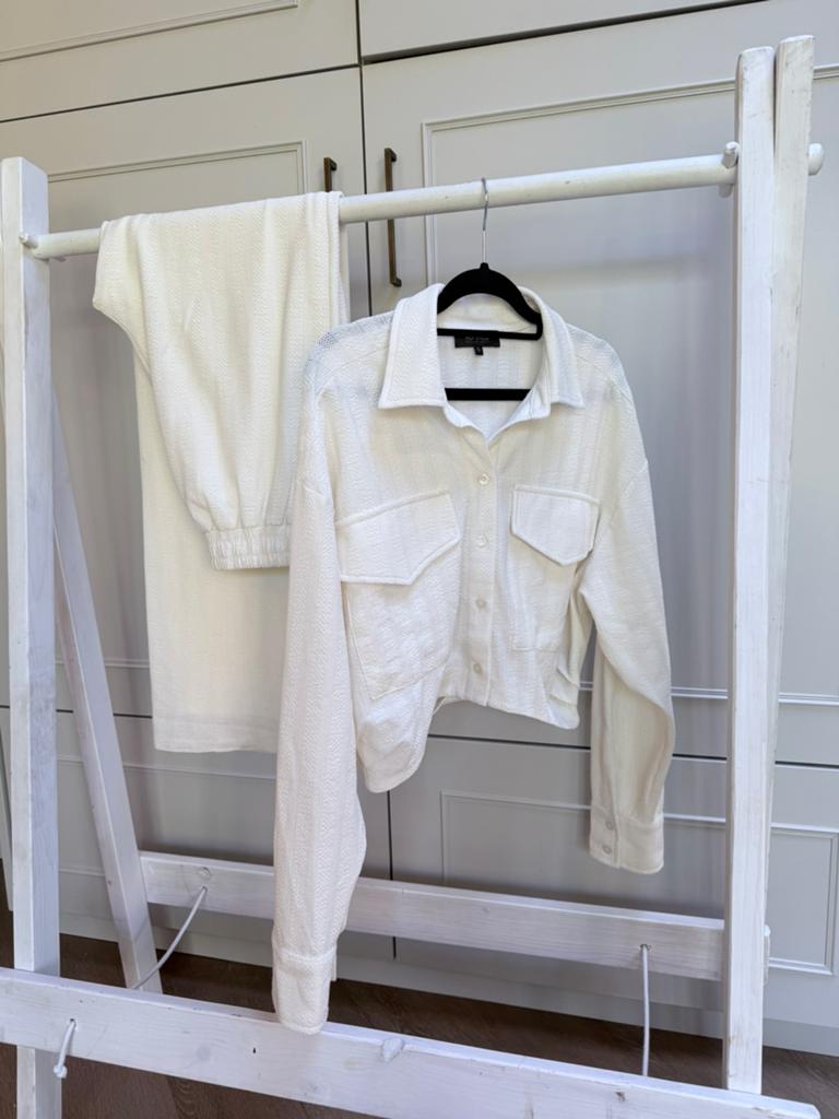 Refined department tweedelig pak broek en top maat s, Kostuum of Pak, Wit, Ophalen of Verzenden, Zo goed als nieuw