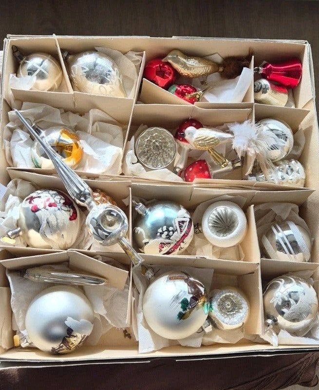 vintage antieke kerstballen ornamenten piek 24 stuks, Diversen, Ophalen of Verzenden