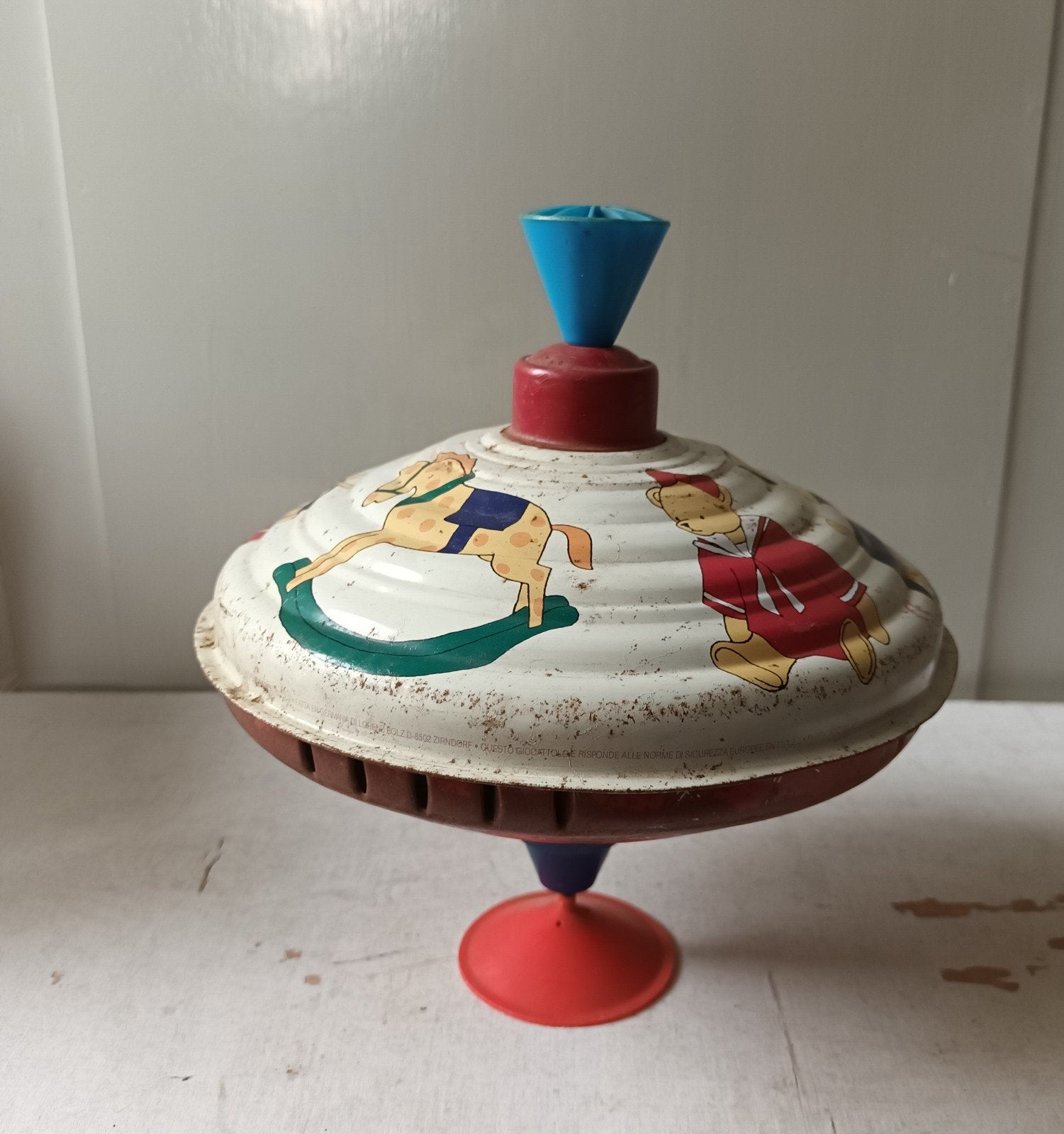 Vintage Tinnen Tol met Kinderfiguren - Jaren '50 Speelgoed, Antiek en Kunst, Antiek | Speelgoed, Ophalen of Verzenden