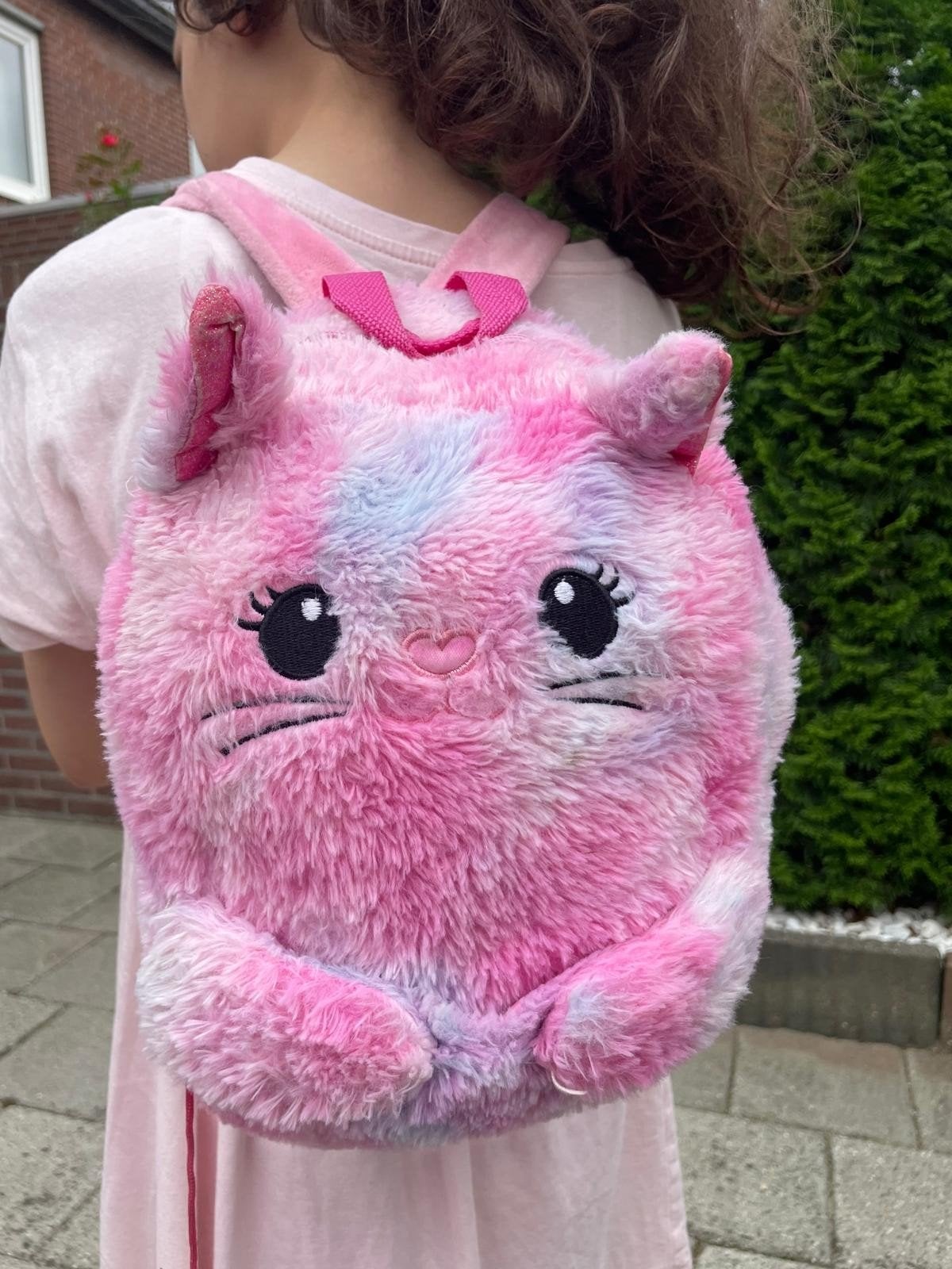 Leuke Roze Kat Rugzak met Portemonnee - Kinderen, Ophalen, Zo goed als nieuw, Onbekend