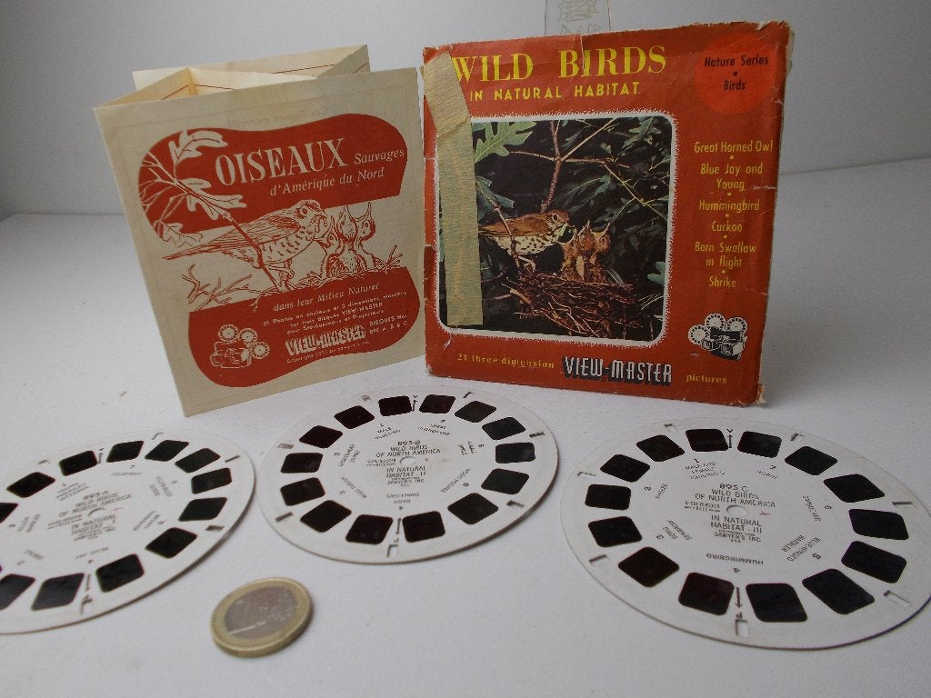 1955 Viewmaster REELS 3 x WILD BIRDS + Franstalig boekje!, Ophalen of Verzenden, Gebruikt