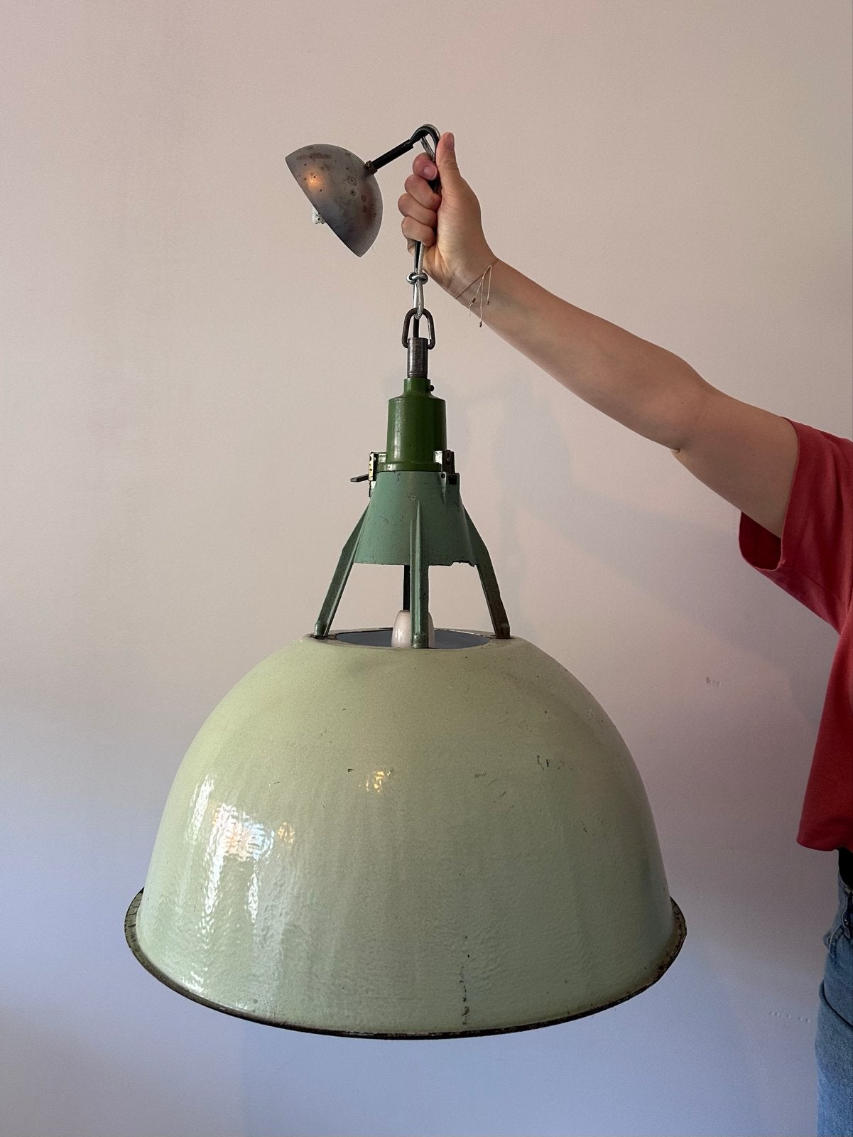 Set van 2 mintgroene industriële lampen, Ophalen, Metaal