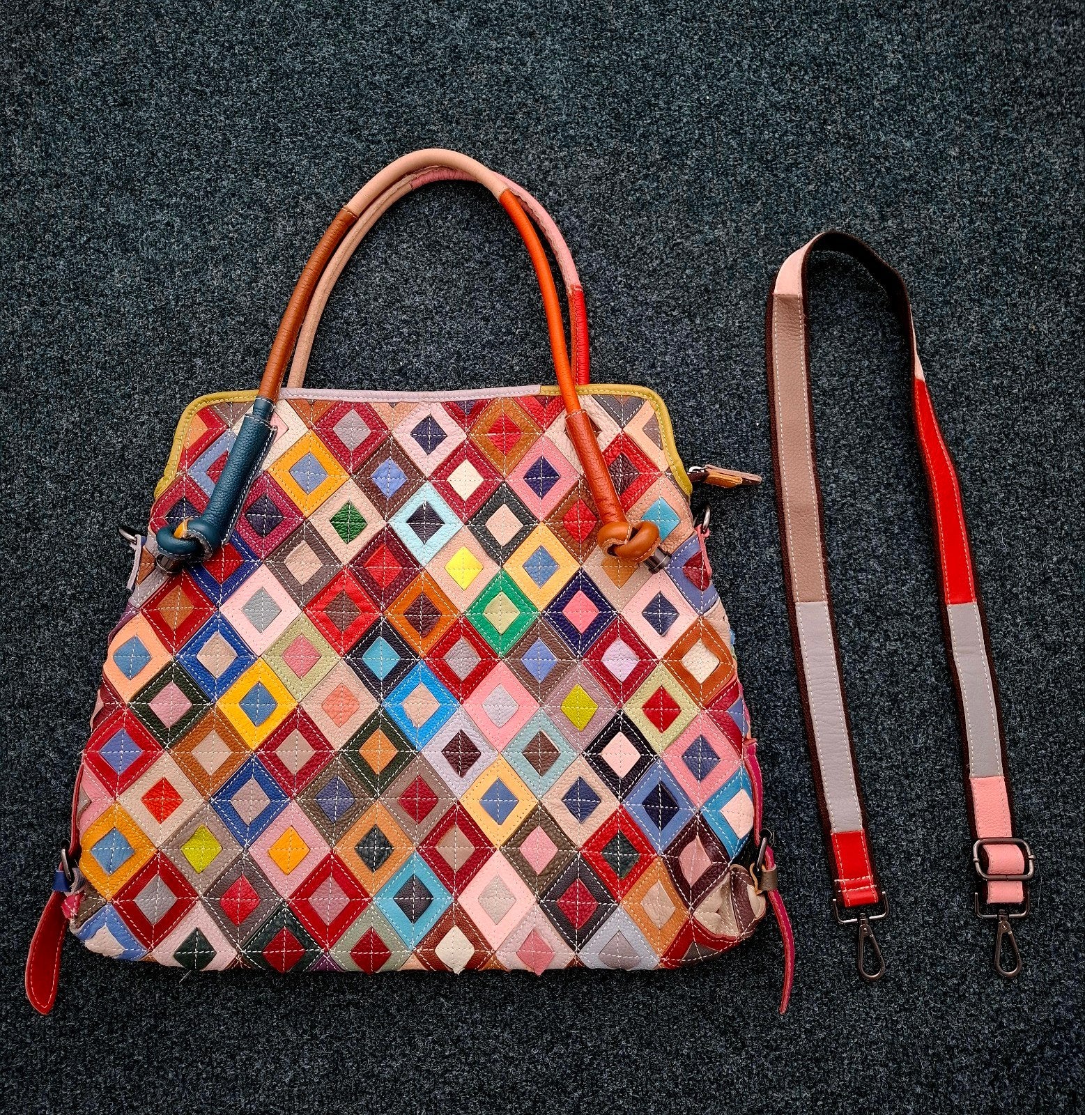 Kleurrijke Leren Shopper met Patchwork Design, Ophalen of Verzenden, Nieuw, Overige kleuren, Shopper