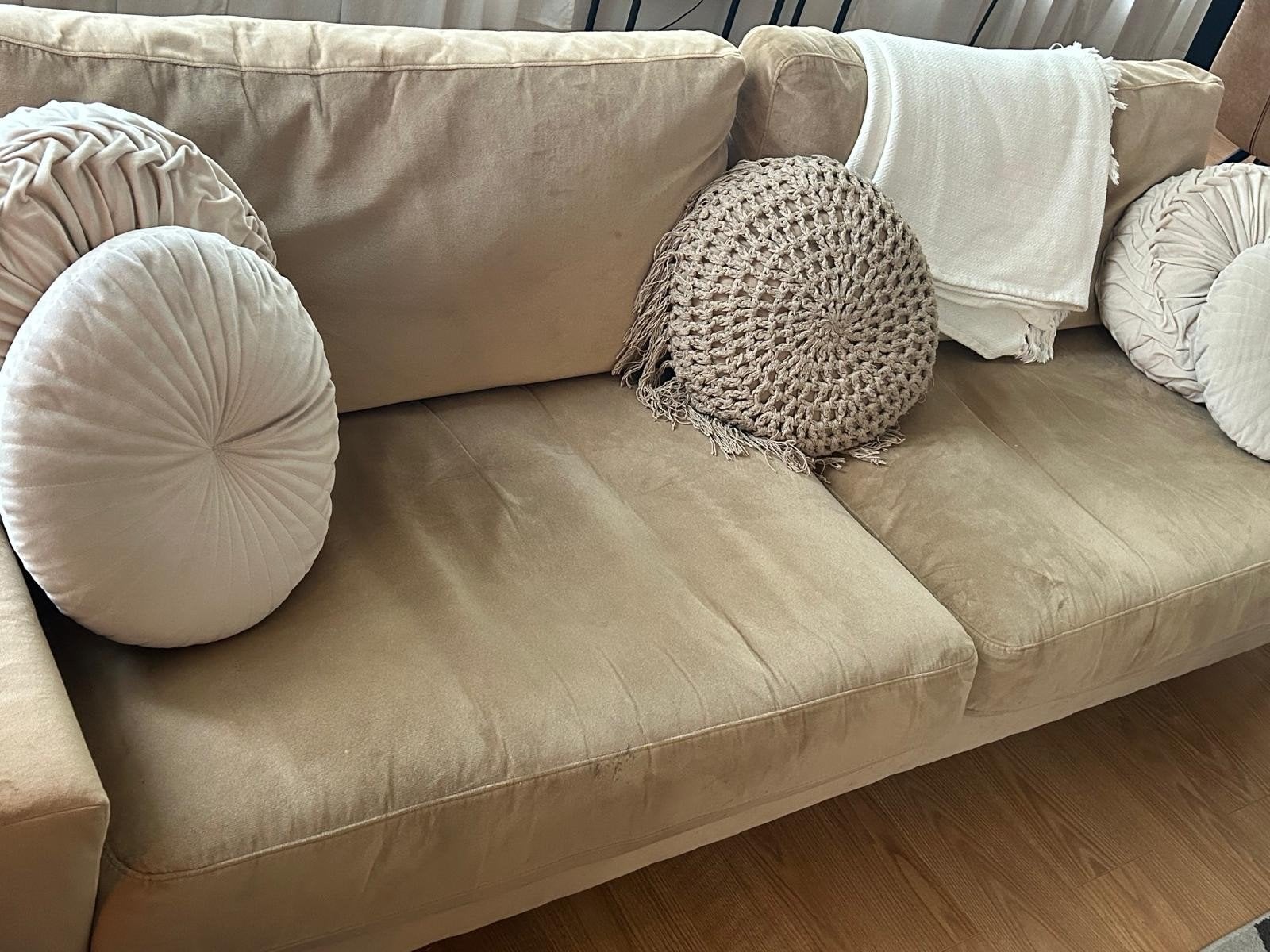 Gratis ophalen! 3-zitsbank met chaise longue - Beige stof, Ophalen, Gebruikt, Stof, Modern