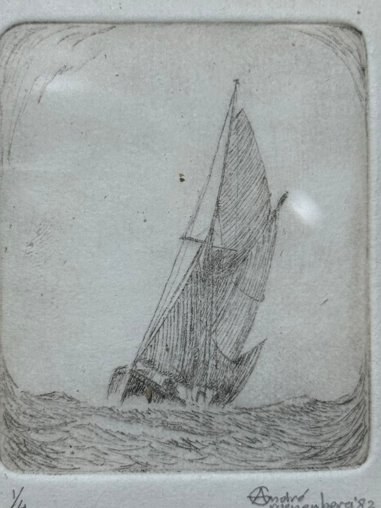 André Roenenberg '82 - Ets van zeilboot op zee, Antiek en Kunst, Kunst | Etsen en Gravures, Ophalen of Verzenden