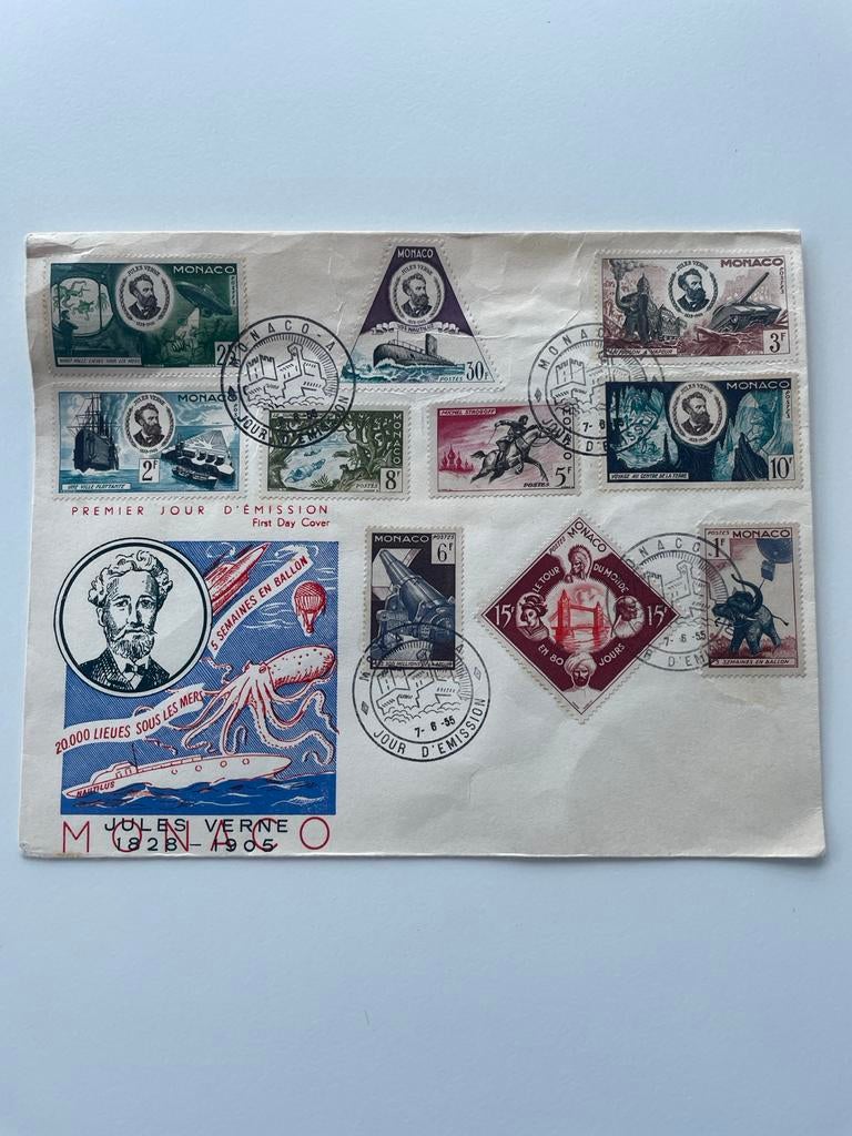 Monaco FDC 1955 - Jules Verne Werken, Postzegels en Munten, Ophalen of Verzenden, Monaco, Gestempeld