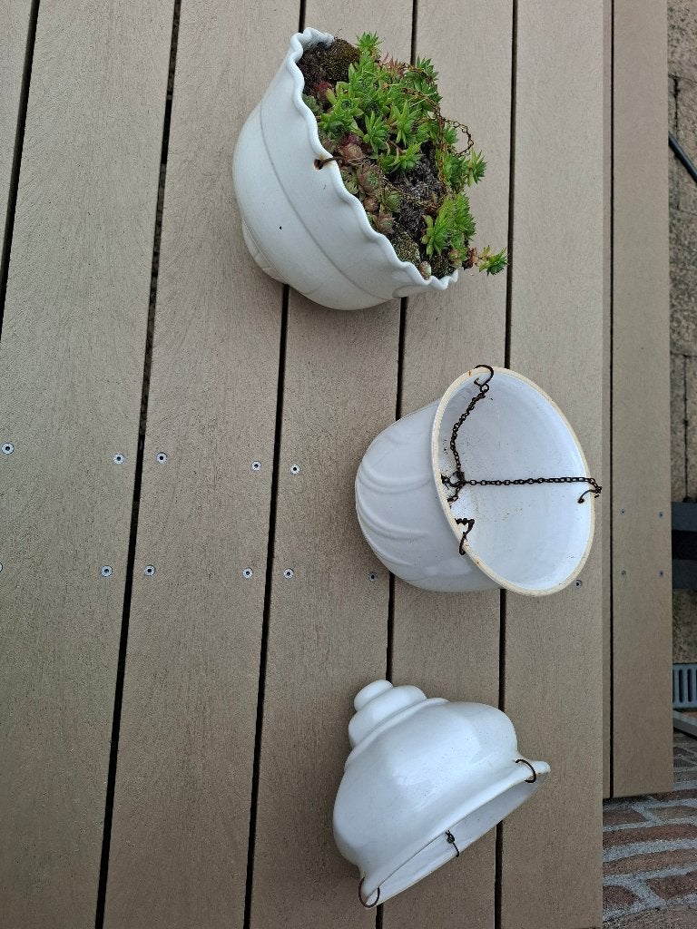 3 mooie vintage hangbloempotten, samen €10, Ophalen, Rond, Zo goed als nieuw, Aardewerk