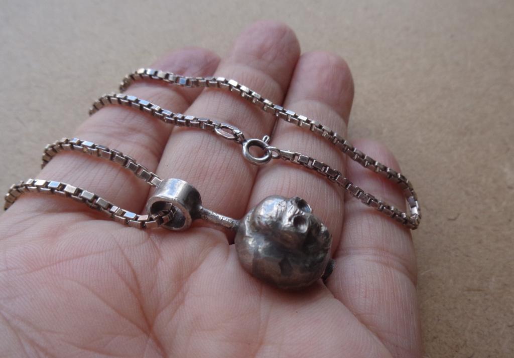 zilveren ketting met schedel hanger [581], Met hanger, Verzenden, Zo goed als nieuw, Zilver