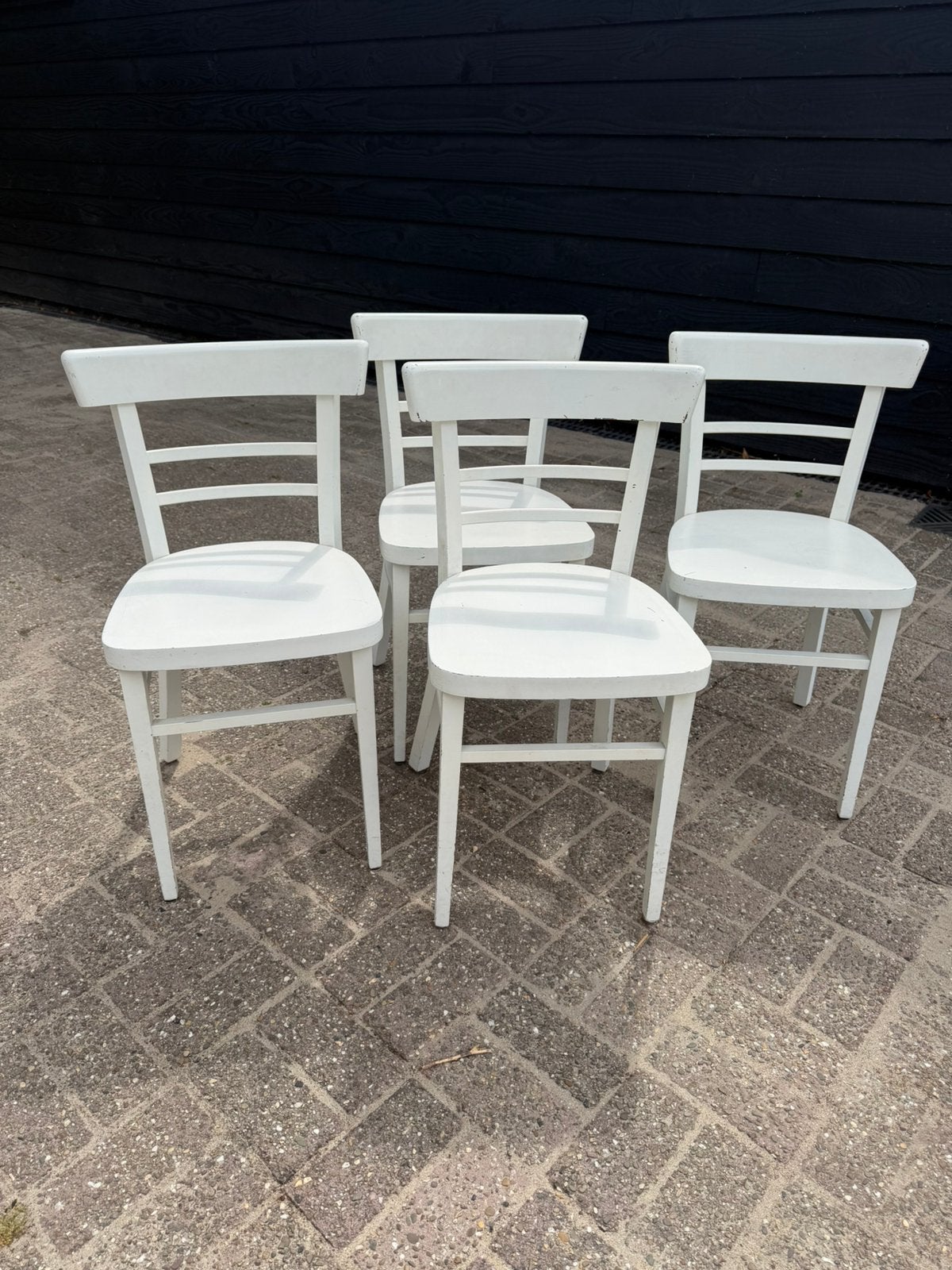 4 witte eetkamer cafe stoelen, Ophalen, Gebruikt, Wit, Cafe