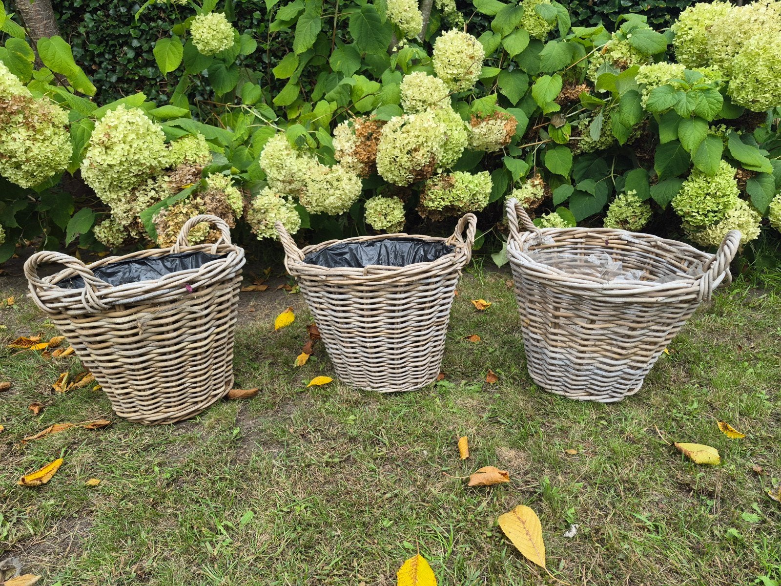 Set van 3 rieten plantenmanden voor binnen en buiten, 25 tot 40 cm, Overige materialen, Gebruikt, Rond