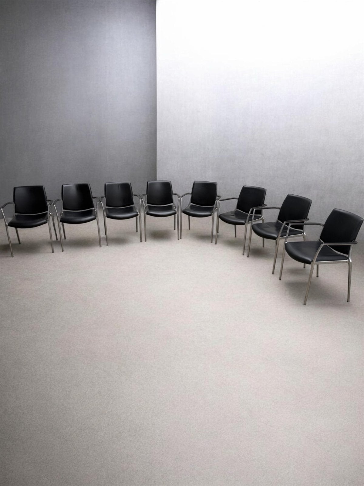 8x Kusch+Co Capa 4200 Design Stoelen Zwart Leer Chroom, Gebruikt, Zwart, Leer, Ophalen of Verzenden