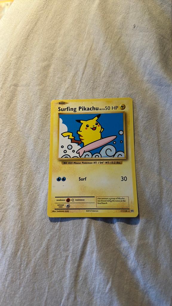 Surfing Pikachu pokemon kaart, Ophalen of Verzenden, Zo goed als nieuw, Losse kaart