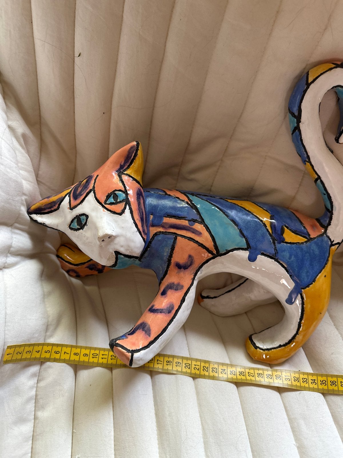 Zwaar keramisch kattenbeeld, kleurrijk en uniek, Ophalen