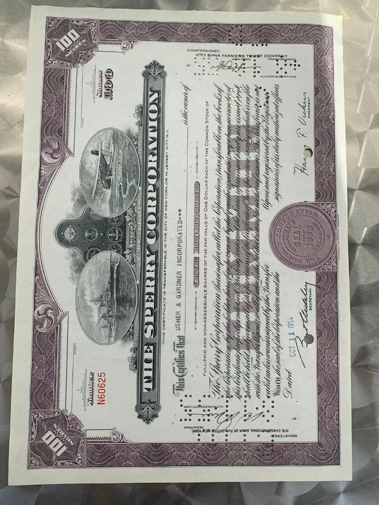 Oud aandeel The Sperry Corporation, Ophalen of Verzenden