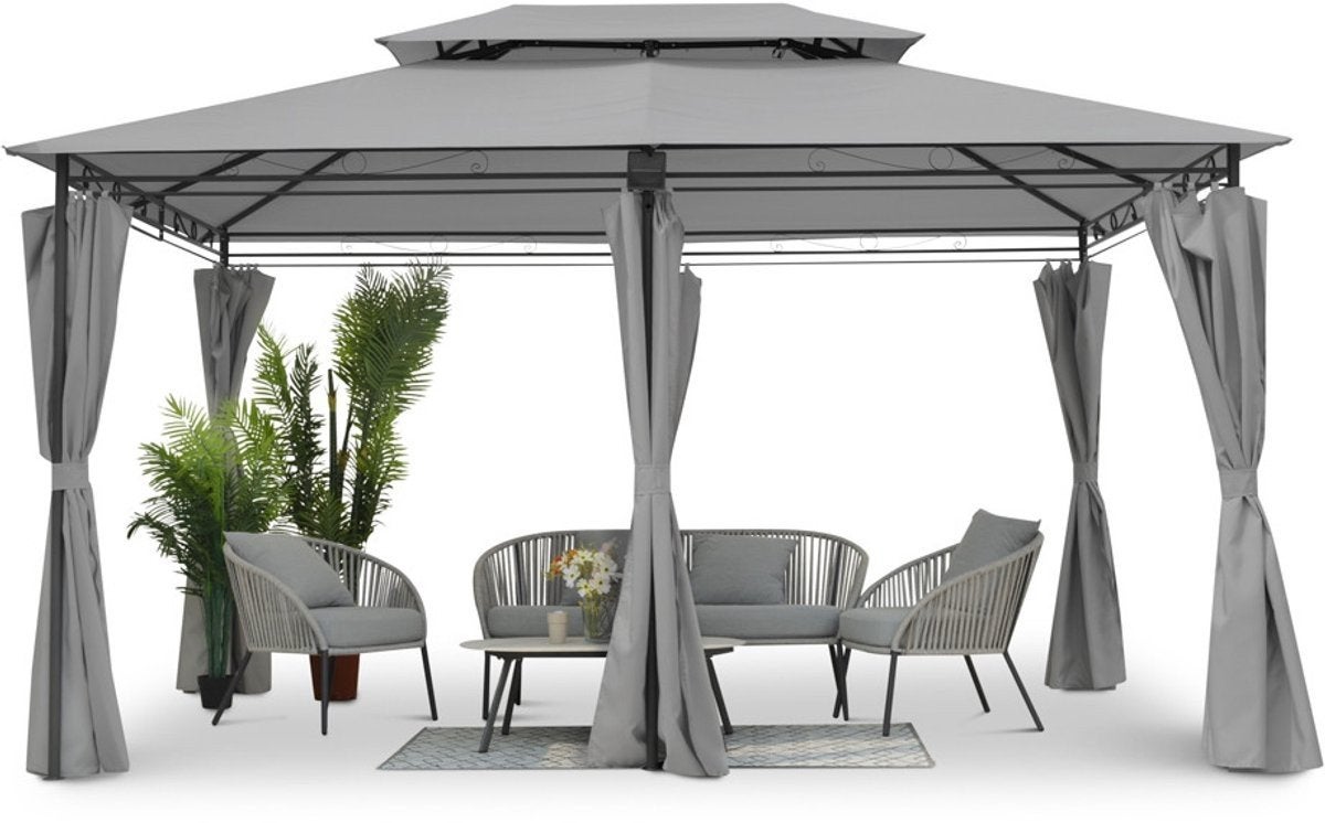 Prieel Vernazza met LED verlichting en schaduwdoek 3x4m Grij, Ophalen, Nieuw, Minder dan 5 meter
