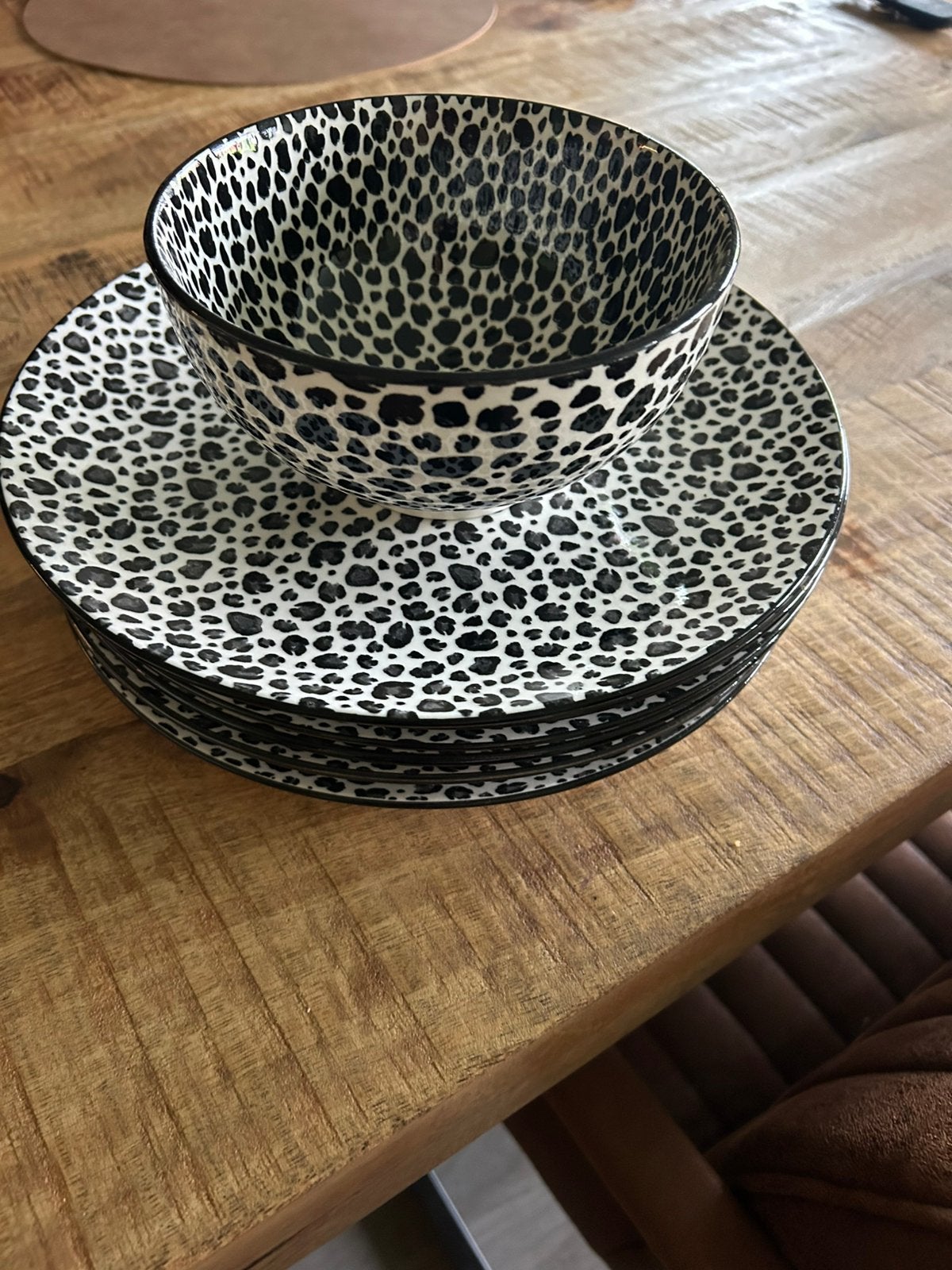 7 diner borden print / schaaltje, Huis en Inrichting, Keuken | Servies, Ophalen, Overige merken, Zo goed als nieuw, Bord(en)