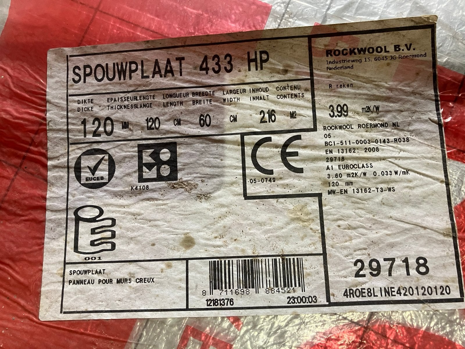6 platen Rockwool spouwisolatie 120x60x12 cm, Ophalen, 12 cm of meer, Nieuw, Steenwol