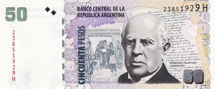 Argentinië bankbiljet 50 Pesos Sarmiento 2013/2014, Pick 356, Postzegels en Munten, Ophalen of Verzenden, Zuid-Amerika, Los biljet
