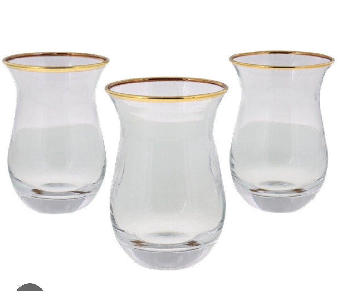 6 stuks Turkse theeglazen met gouden rand, Huis en Inrichting, Ophalen, Nieuw, Glas, Glas of Glazen