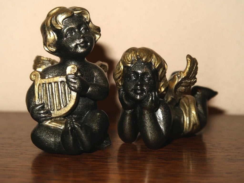 setje Gothic cherubijntjes, luxe handbeschilderde beeldjes, Verzenden, Zo goed als nieuw, Beeld(je), Christendom | Katholiek