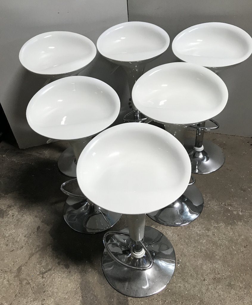 Barstoel, barkruk, kunststof zitting, chromen voet, 6 stuks, Ophalen, Kunststof, 60 tot 90 cm, In hoogte verstelbaar