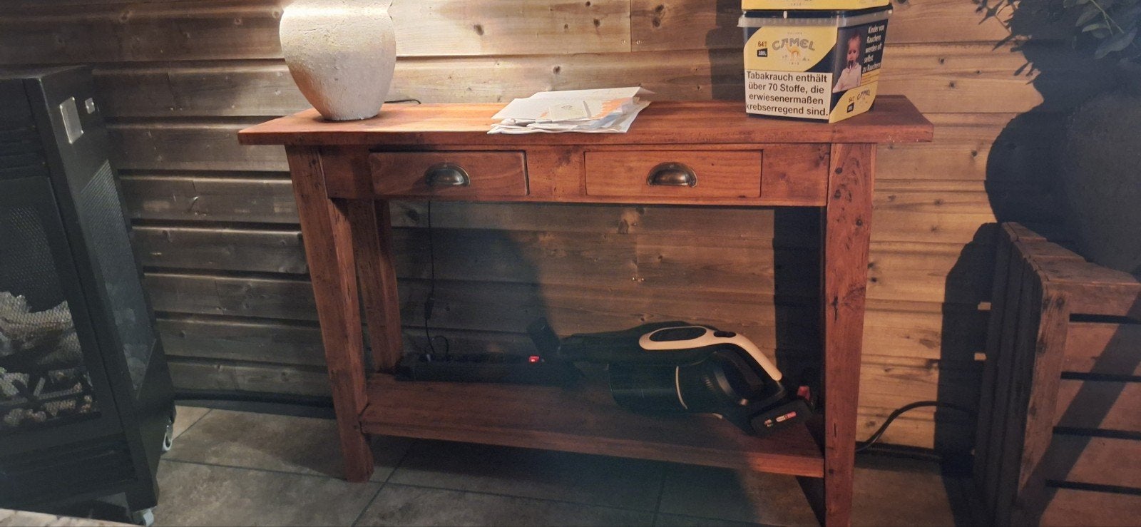 Teak sidetable, net in de olie gezet, Huis en Inrichting, Tafels | Sidetables, Ophalen, Gebruikt, 100 tot 150 cm, Teakhout