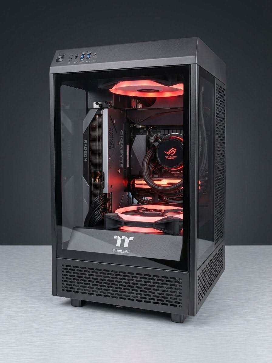 Thermaltake Tower 100 met Corsair QL140 fans en Asus ROG RYU, Computers en Software, Ophalen of Verzenden, Gebruikt