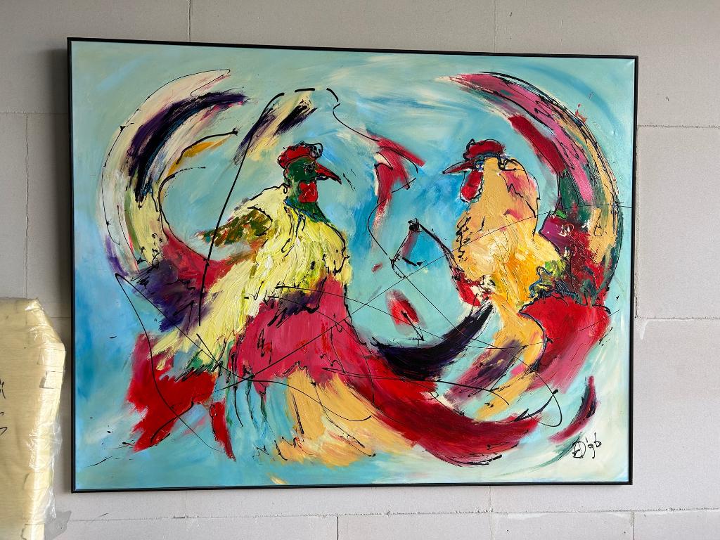 Schilderij van hanendispuut, Ophalen of Verzenden