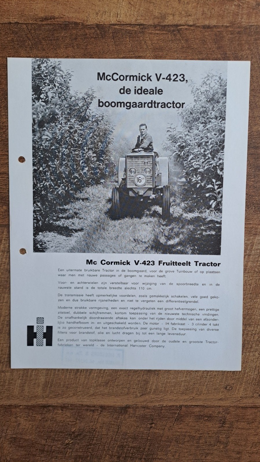 folder McCORMICK International V-423 smalspoortrekker, Ophalen of Verzenden, Zo goed als nieuw, Folder