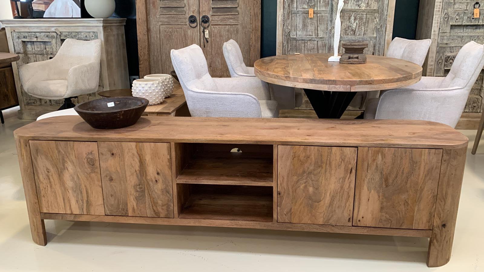 Magazijn leegverkoop tv meubel Japandi mangohout massief 375, Hout, Nieuw, Ophalen of Verzenden, Info@wkhome.nl