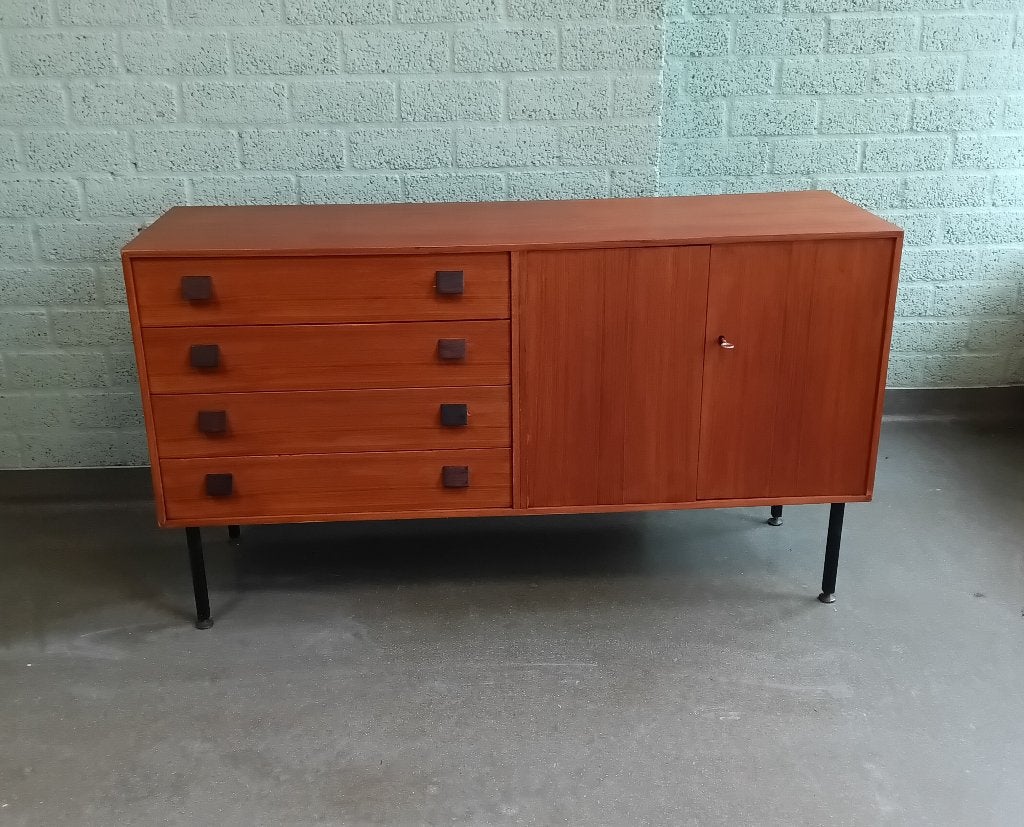 Vintage deisgn teak dressoir MahJongg Vlaardingen jaren 60, Ophalen, Gebruikt, 25 tot 50 cm, Overige houtsoorten