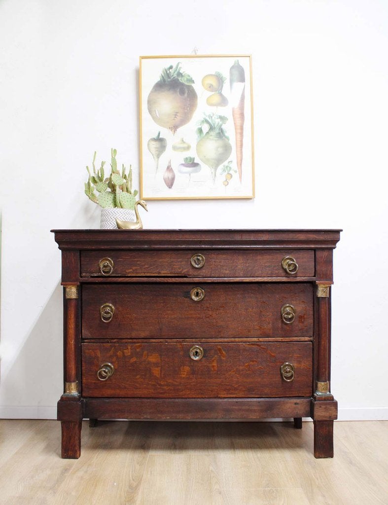 Antieke houten ladekast. Empire stijl vintage kast / commode, Ophalen of Verzenden