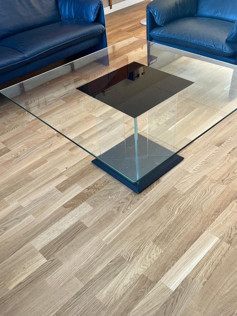 salontafel (glas), Huis en Inrichting, Tafels | Salontafels, Gebruikt, Vierkant, Ophalen of Verzenden, Glas