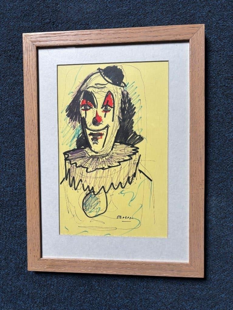Tekening clown evert slegers, Ophalen of Verzenden, Stripfiguren/cartoons, Overige technieken, Papier/karton
