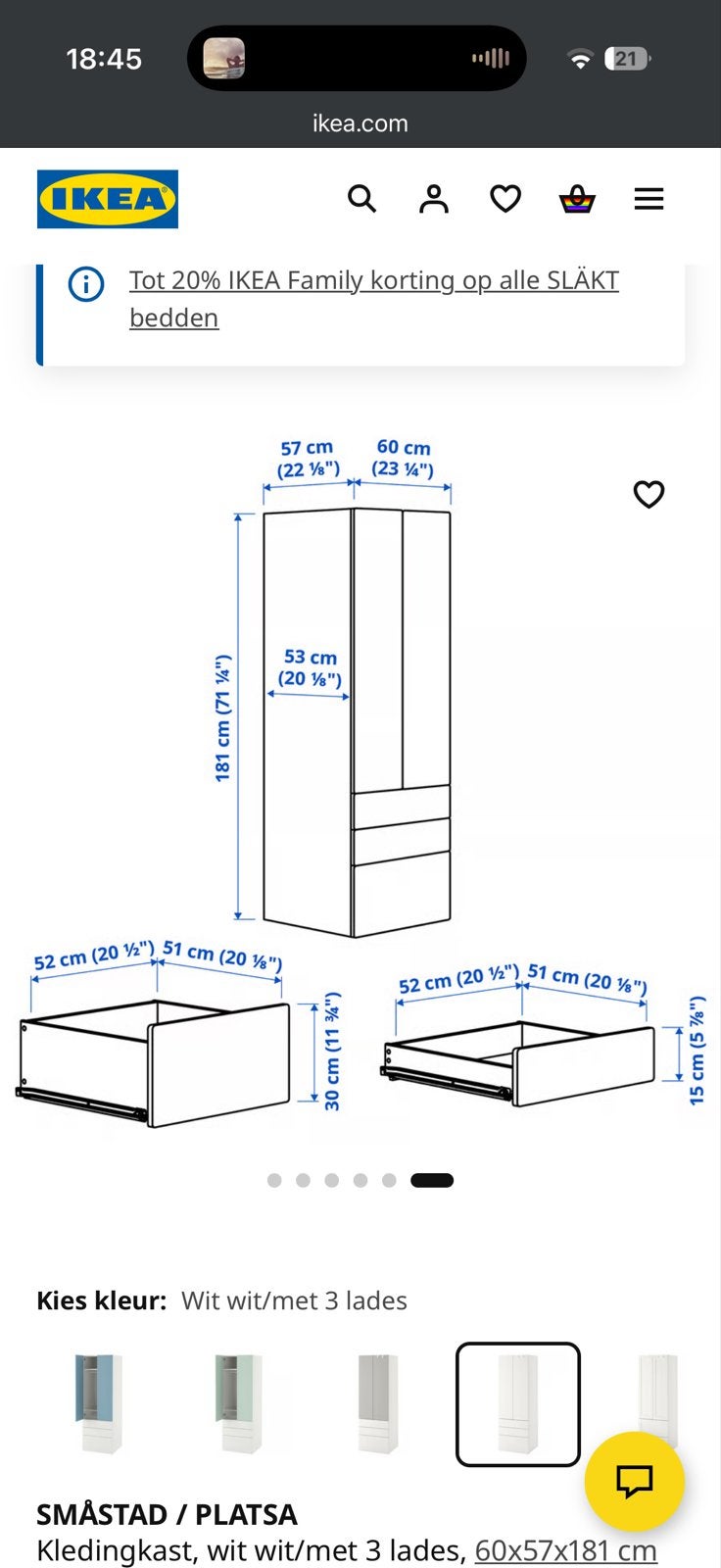 IKEA SMÅSTAD / PLATSA kledingkast met 3 lades, Ophalen, 50 tot 100 cm, Zo goed als nieuw, Met lade(s)