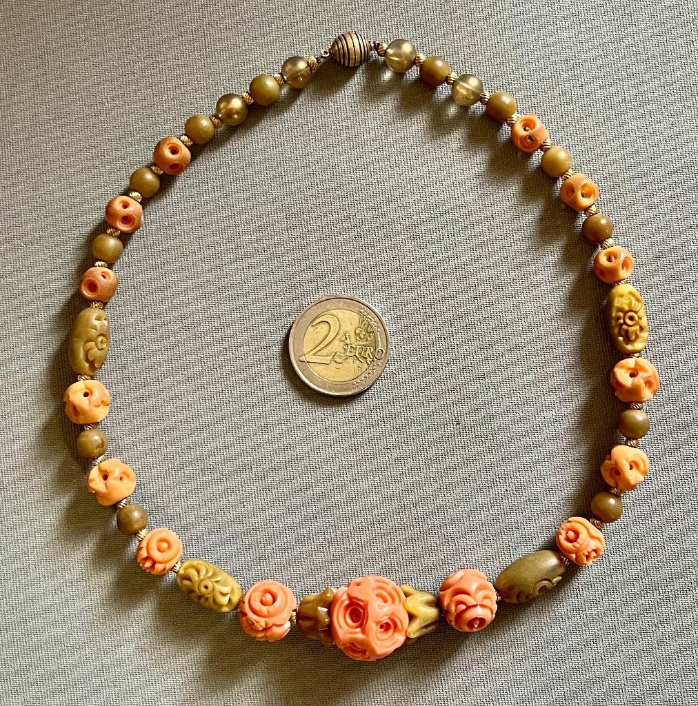 Oude Ketting van Handgedraaide Kralen van Caseïnekunststof, Ophalen of Verzenden, Gebruikt, Roze, Kunststof