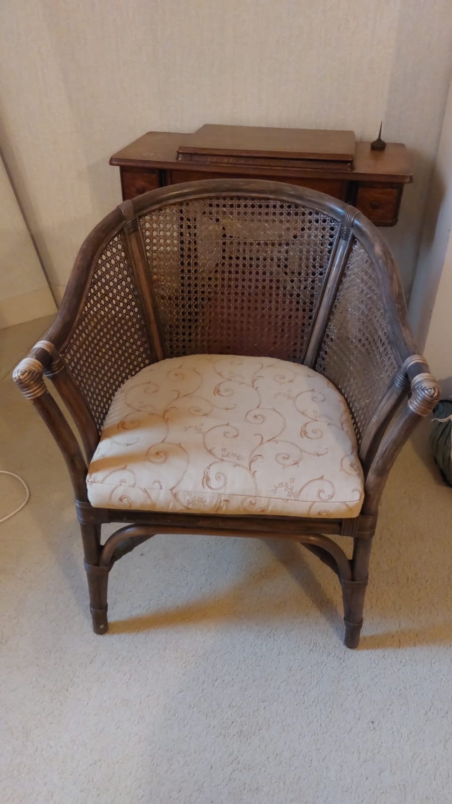 Rotan fauteuil met kussen - Vintage stijl, Ophalen, Gebruikt, Bruin, Riet of Rotan