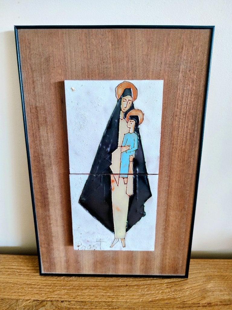 Mid Century. P. Oosterlinck POOST: wandbord Madonna met kind, Verzenden