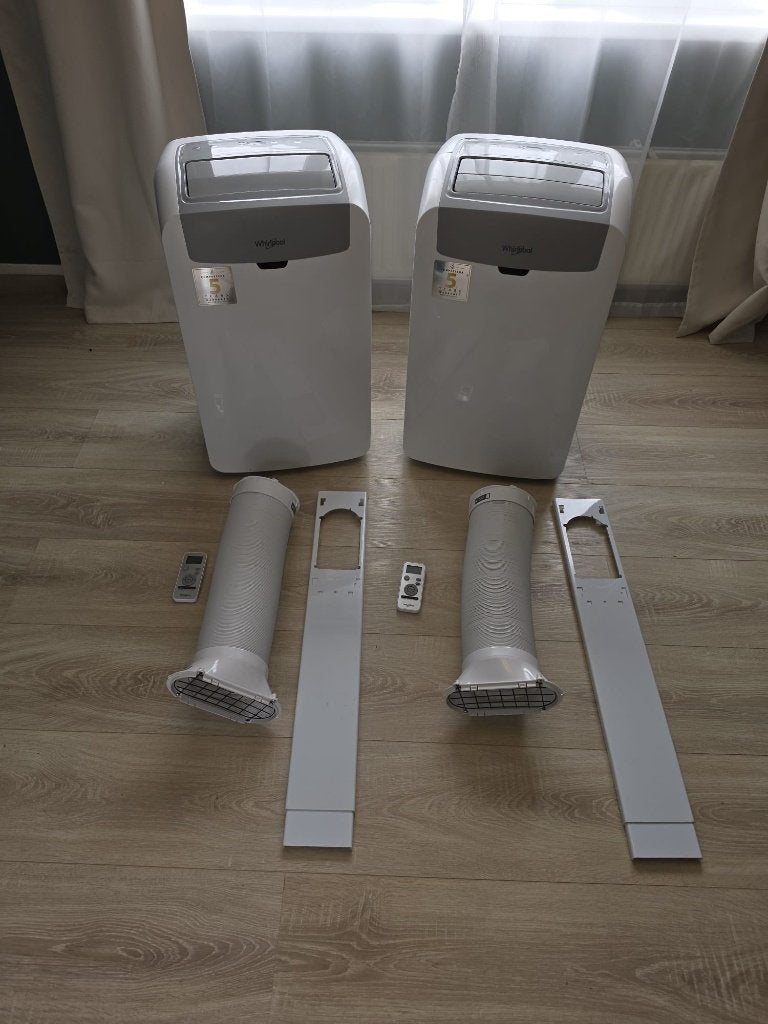 2x Whirlpool Eco Silent mobiele airco – PACW212CO, Ophalen, Gebruikt, Minder dan 60 m³, Timer