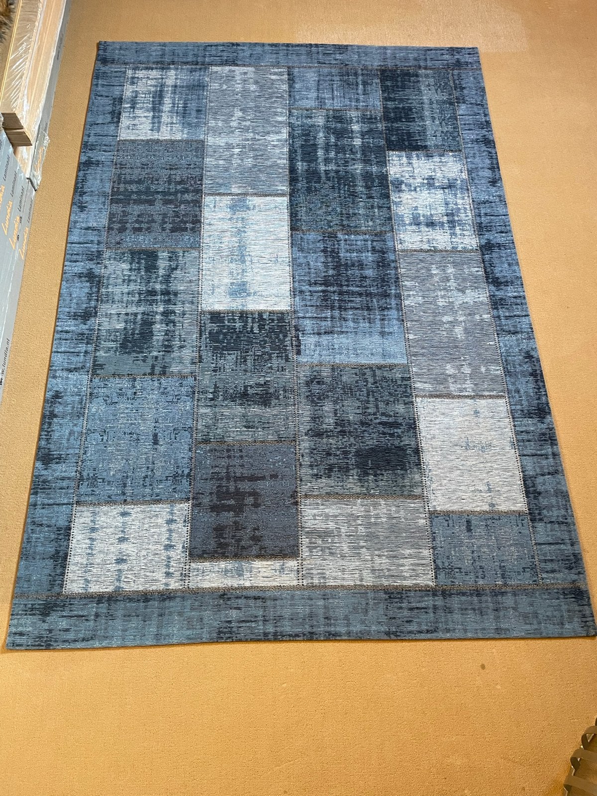 Modern blauw patchwork vloerkleed - 230 x 155 cm, Ophalen, Blauw, 150 tot 200 cm, 200 cm of meer