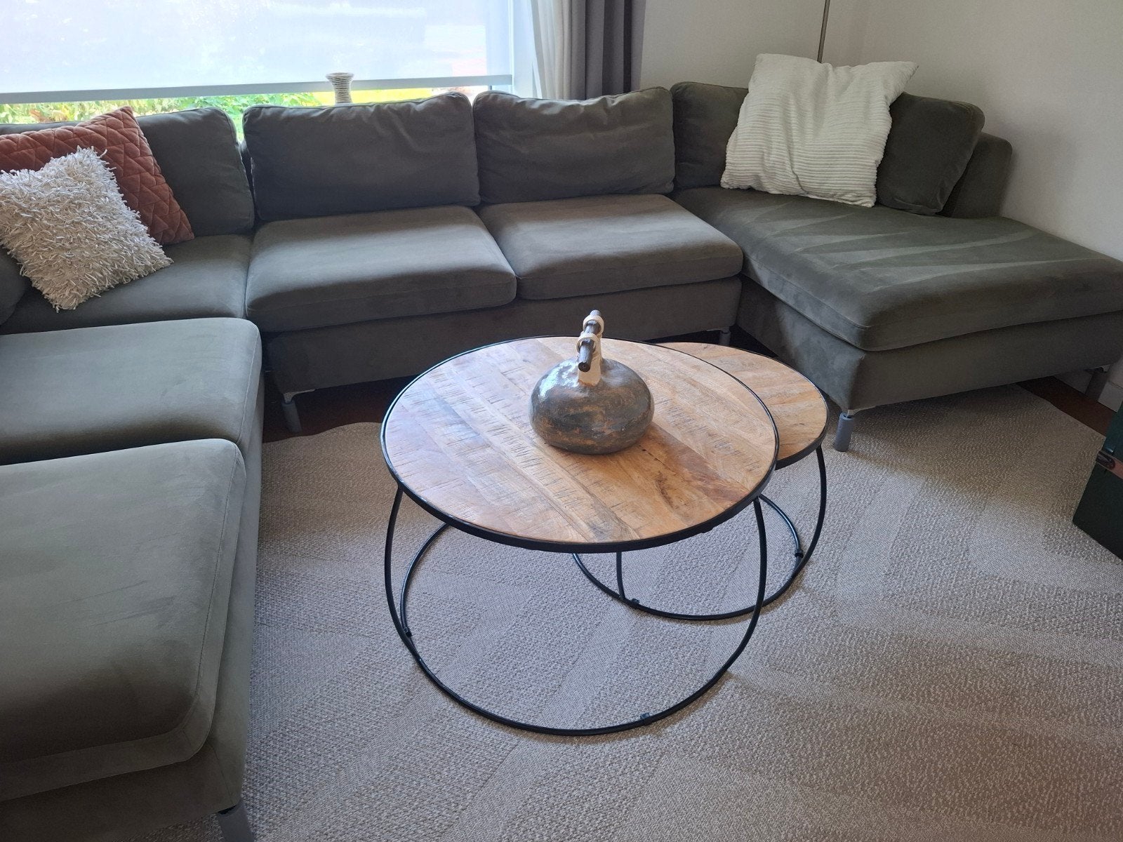 Set van 2 ronde salontafels, mangohout en metaal, Ophalen, 50 tot 100 cm, Rond, 50 tot 100 cm