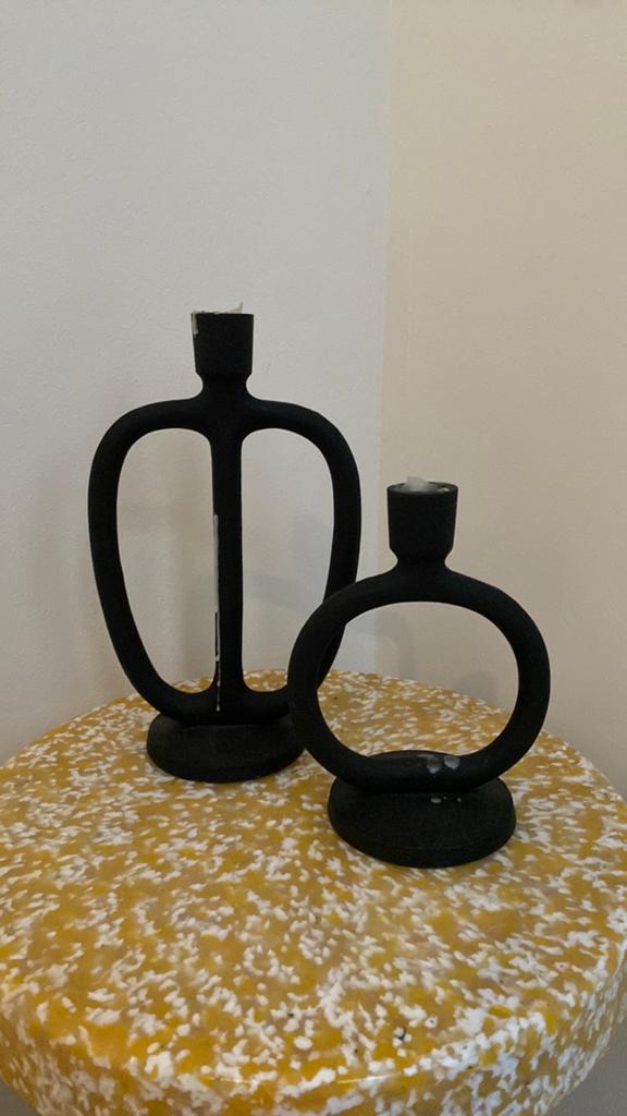 2x h&m home kandelaars zwart japandi design black candle, Ophalen of Verzenden, Zo goed als nieuw, Zwart, Metaal