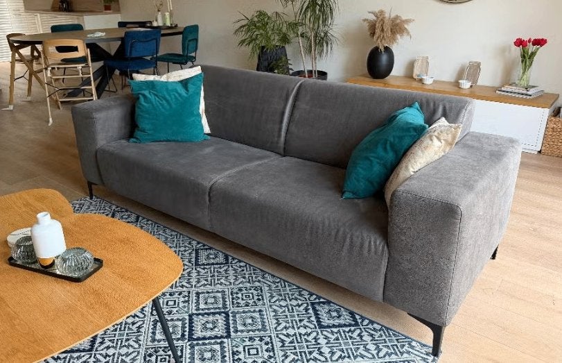 3-Zitsbank Ameland Diep (Woonexpress) grijs velvet 228 cm, Ophalen, Gebruikt, Driepersoons, 75 tot 100 cm
