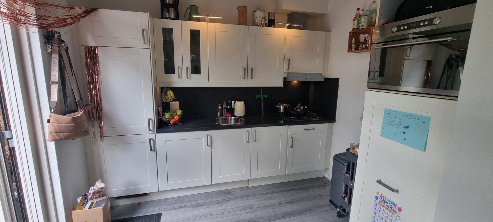 Complete keuken met koelkast, combimagnetron en vaatwasser, Huis en Inrichting, Ophalen, Gebruikt, Wit, Enkelwandige keuken