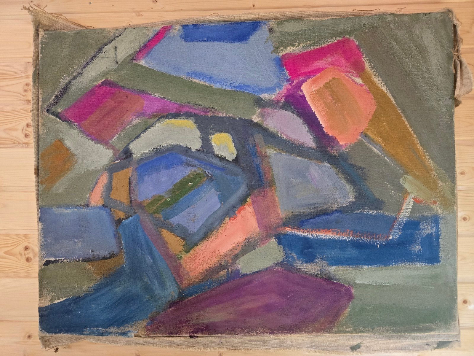 Zeer groot abstract schilderij P.C. Kuiper 75x100 cm, Ophalen of Verzenden
