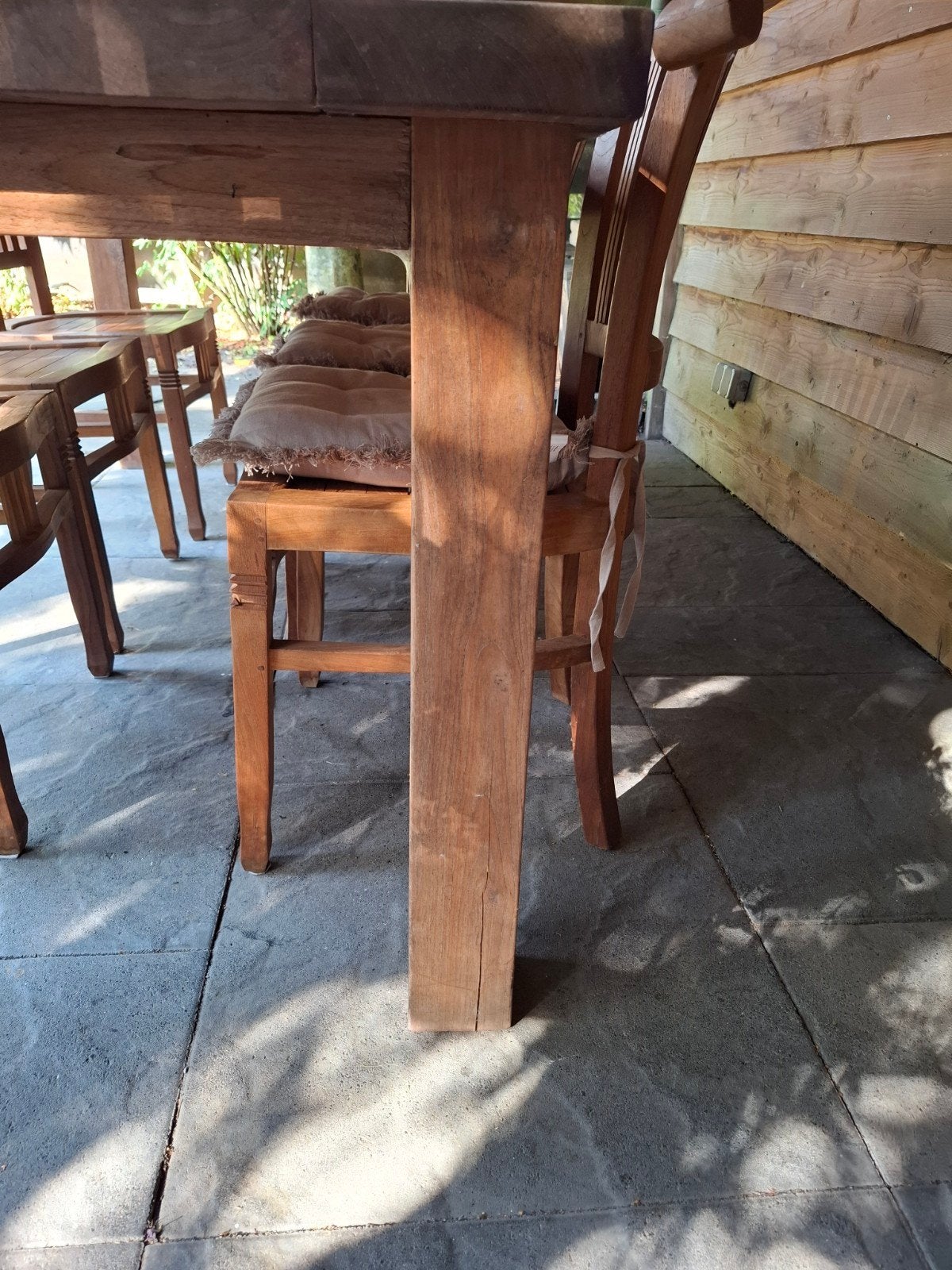 Massief teak eettafel met 6  stoelen., Ophalen, Gebruikt