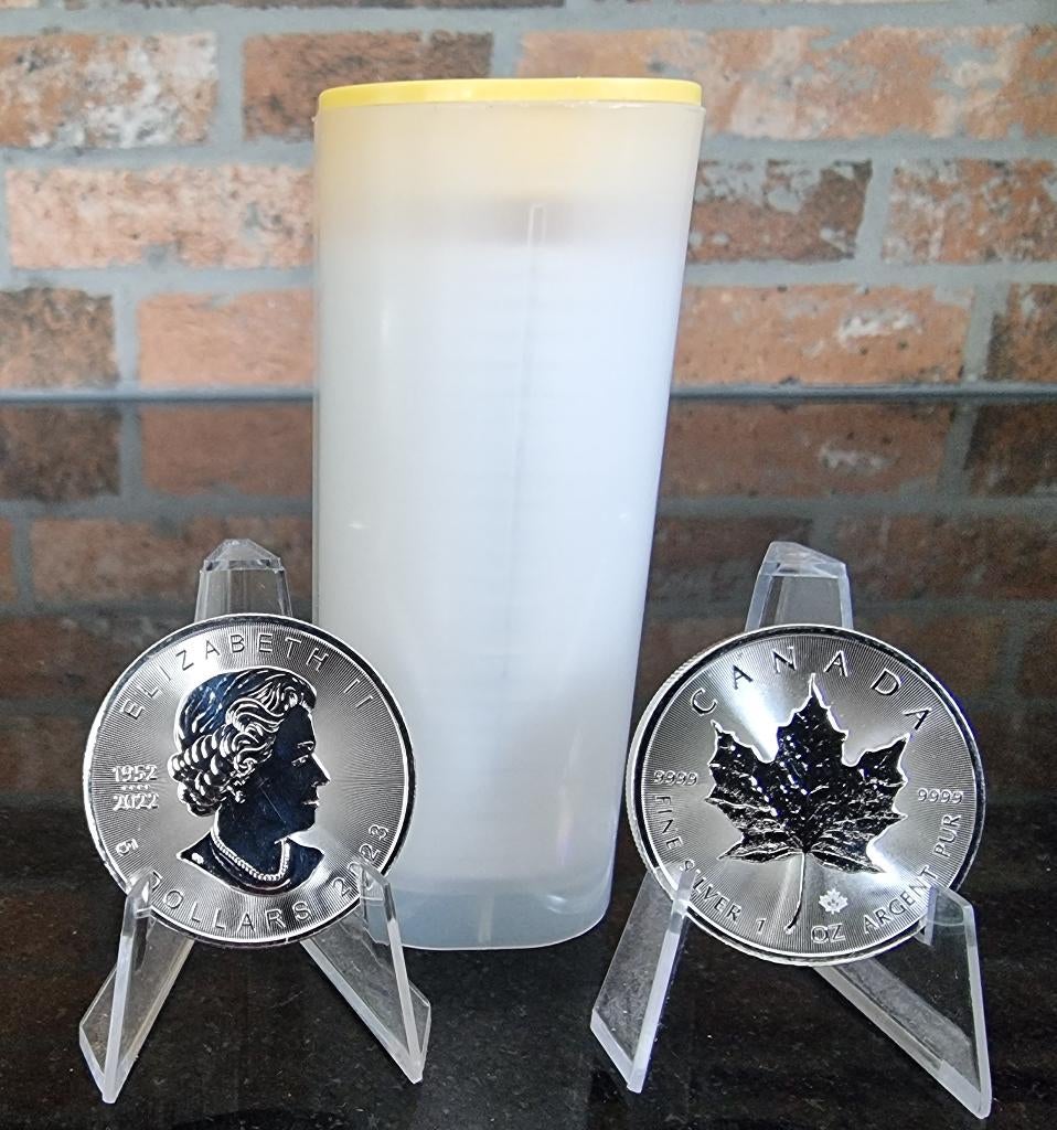 Tube Maple Leaf 25 x 1 oz .9999 zilveren munten., Ophalen of Verzenden, Zilver
