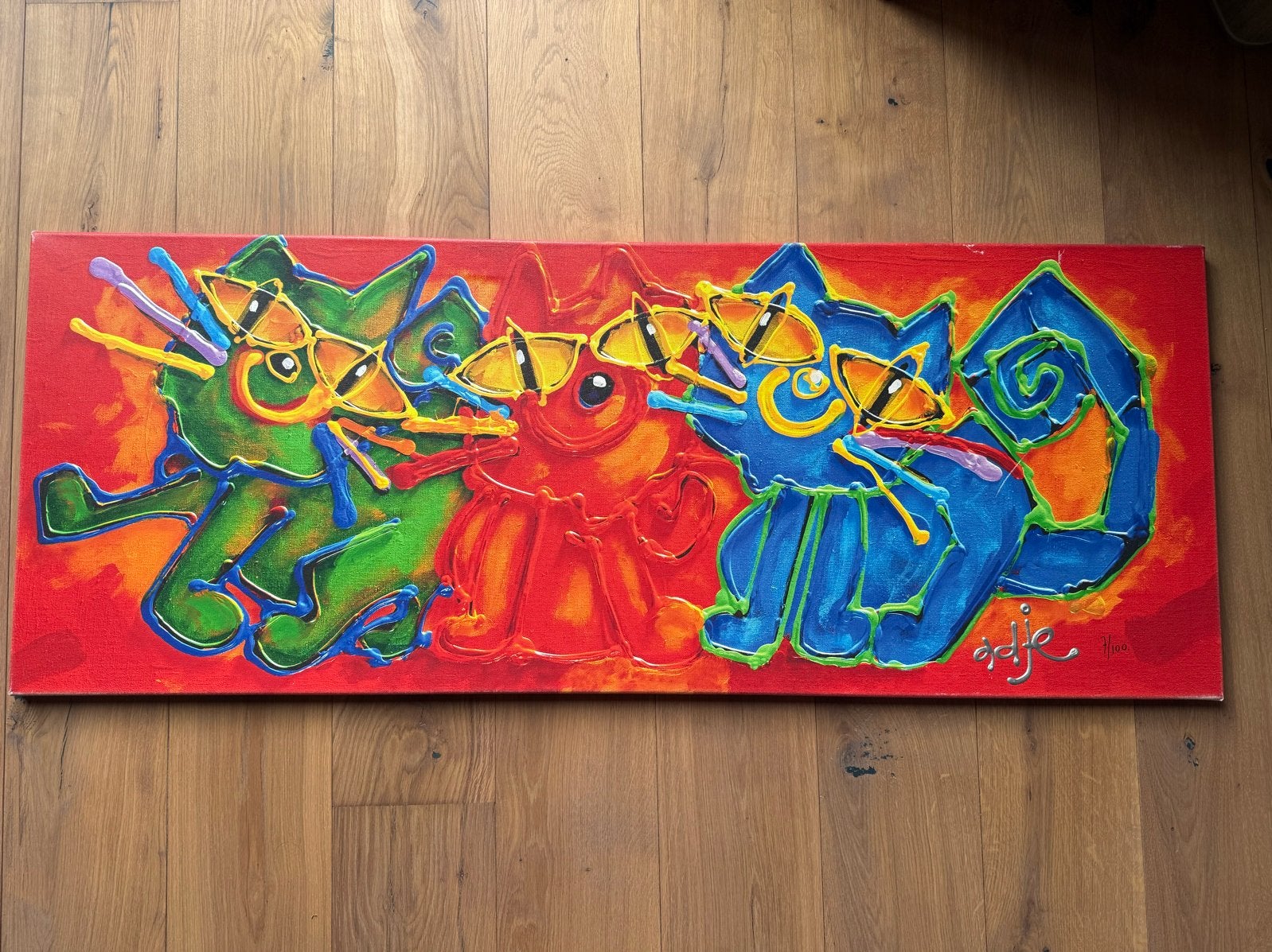 Ad Verstijnen - De Drie Poezen, Ophalen, Acrylverf, Dieren, Gesigneerd