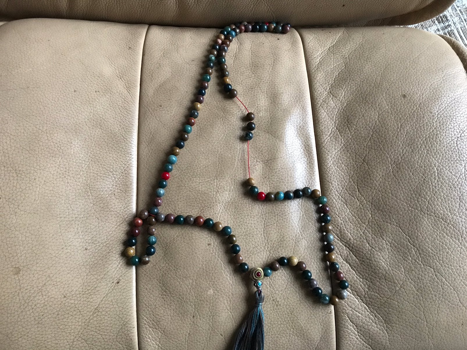 Mala uit 108 oceaan jaspis kralen. Boeddhisme en Sjamanisme, Sieraden, Tassen en Uiterlijk, Kettingen, Ophalen of Verzenden, Zo goed als nieuw