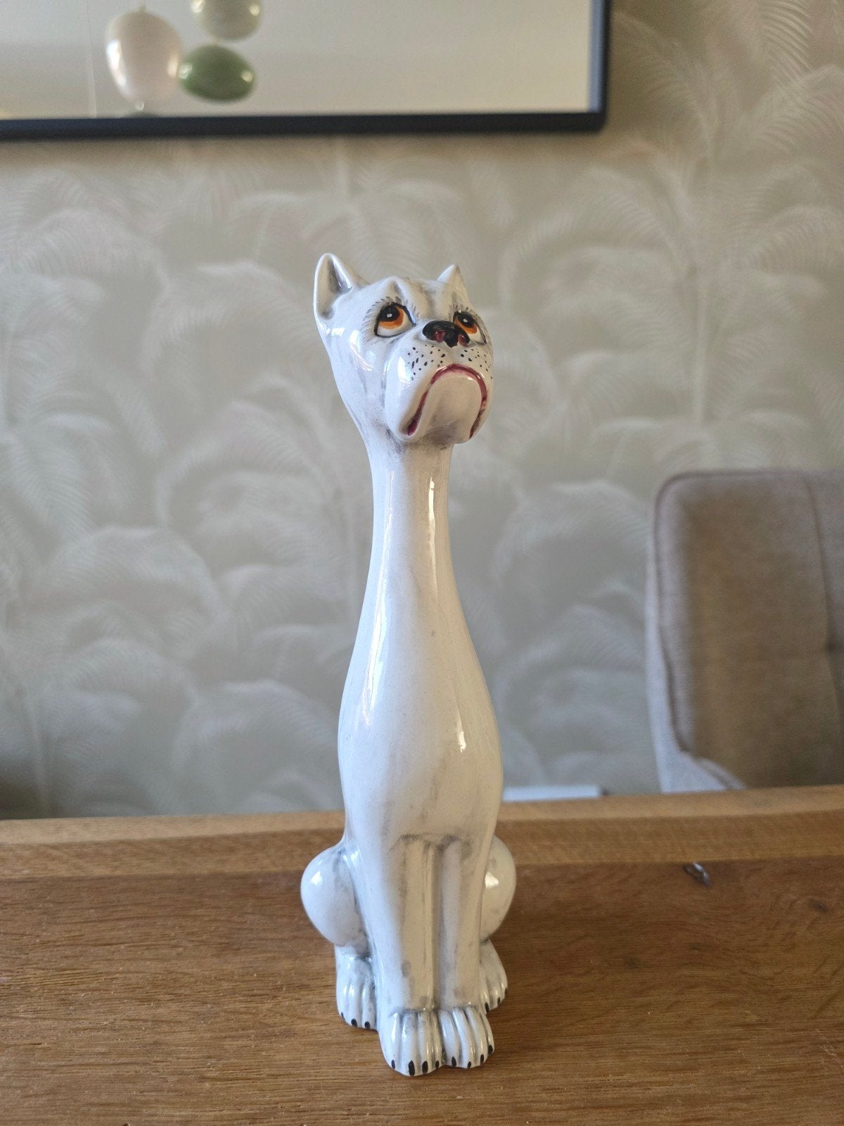 Vintage Italiaans Porseleinen Bulldog Beeldje - 20cm, Ophalen of Verzenden